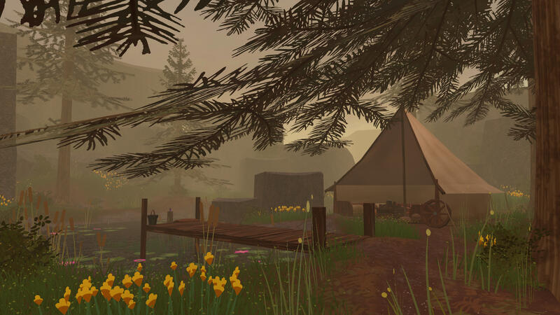 Where We'll Go - A cute tent by a lake among pine trees. An emotional world, made with my childhood nostalgia.