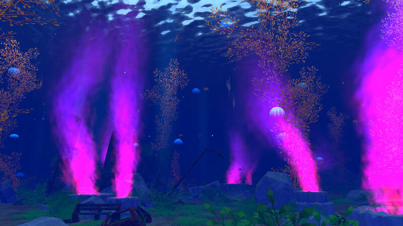 Ruins in the Reef - Strange magenta geysers among the ruins of a long-sunken city.